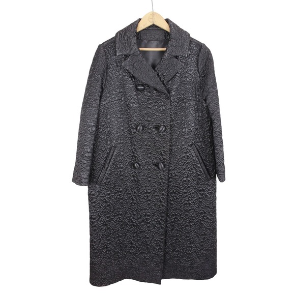 Bergdorf Goodman Main Street Fashion Coat Black Textured Satin Quilted vintage - Picture 2 of 16